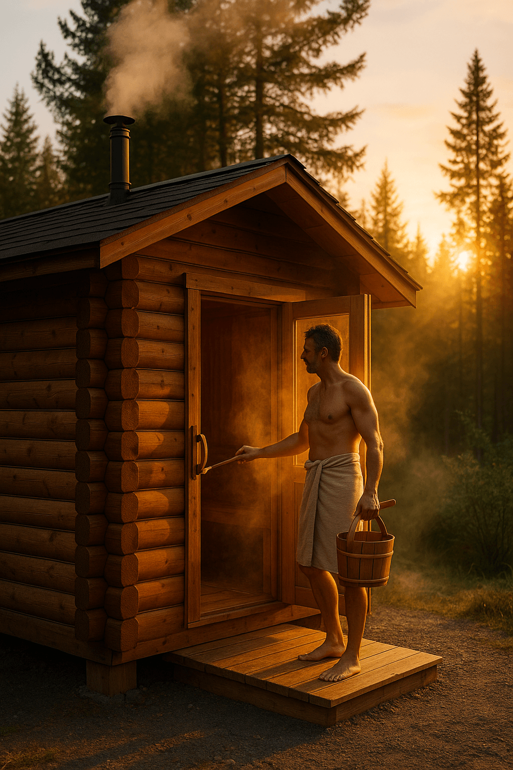 man-entering-outdoor-sauna