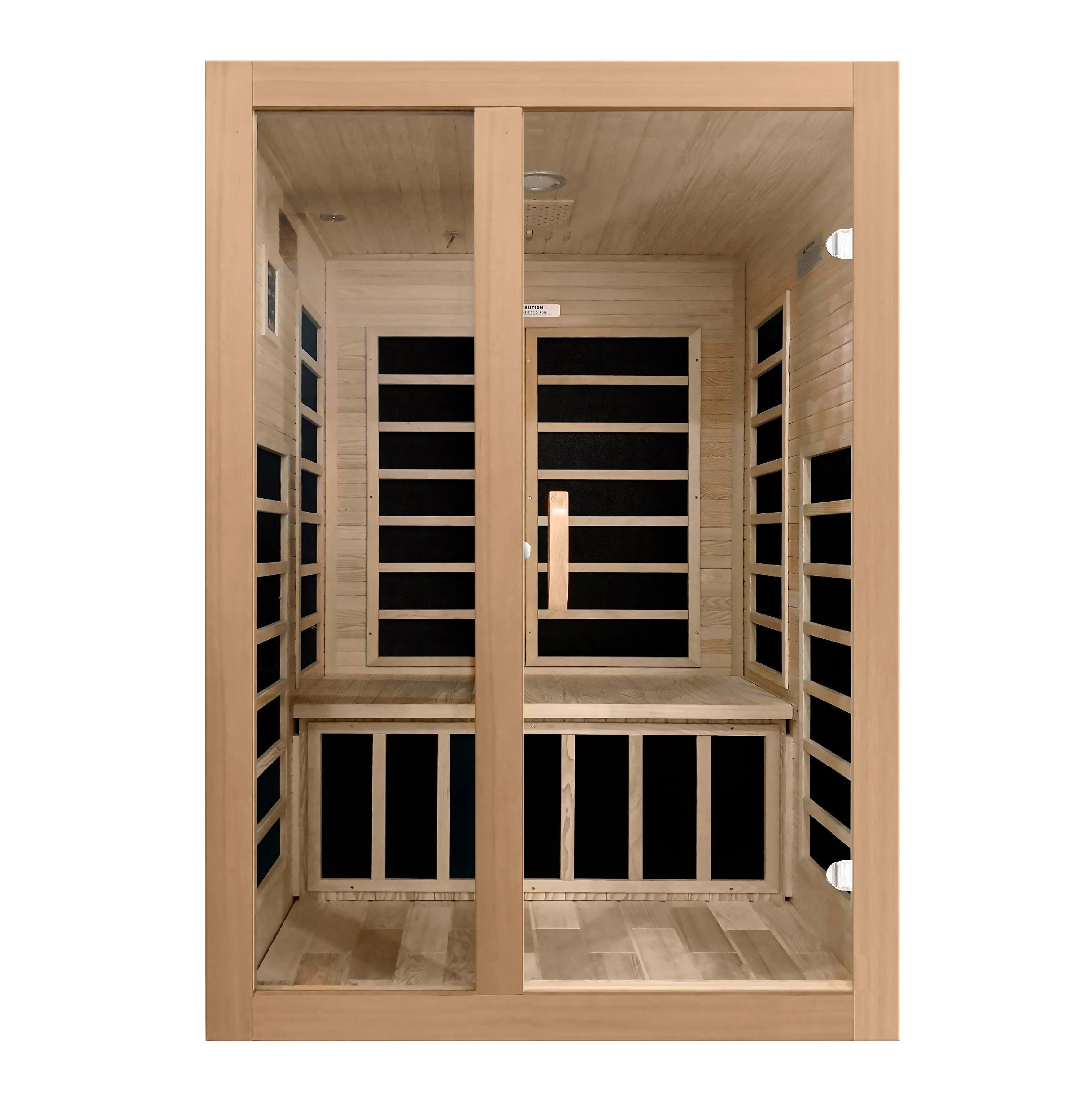 Dynamic Saunas Santiago – 2 Person Indoor Infrared Sauna – Hemlock, Bluetooth, Chromotherapy