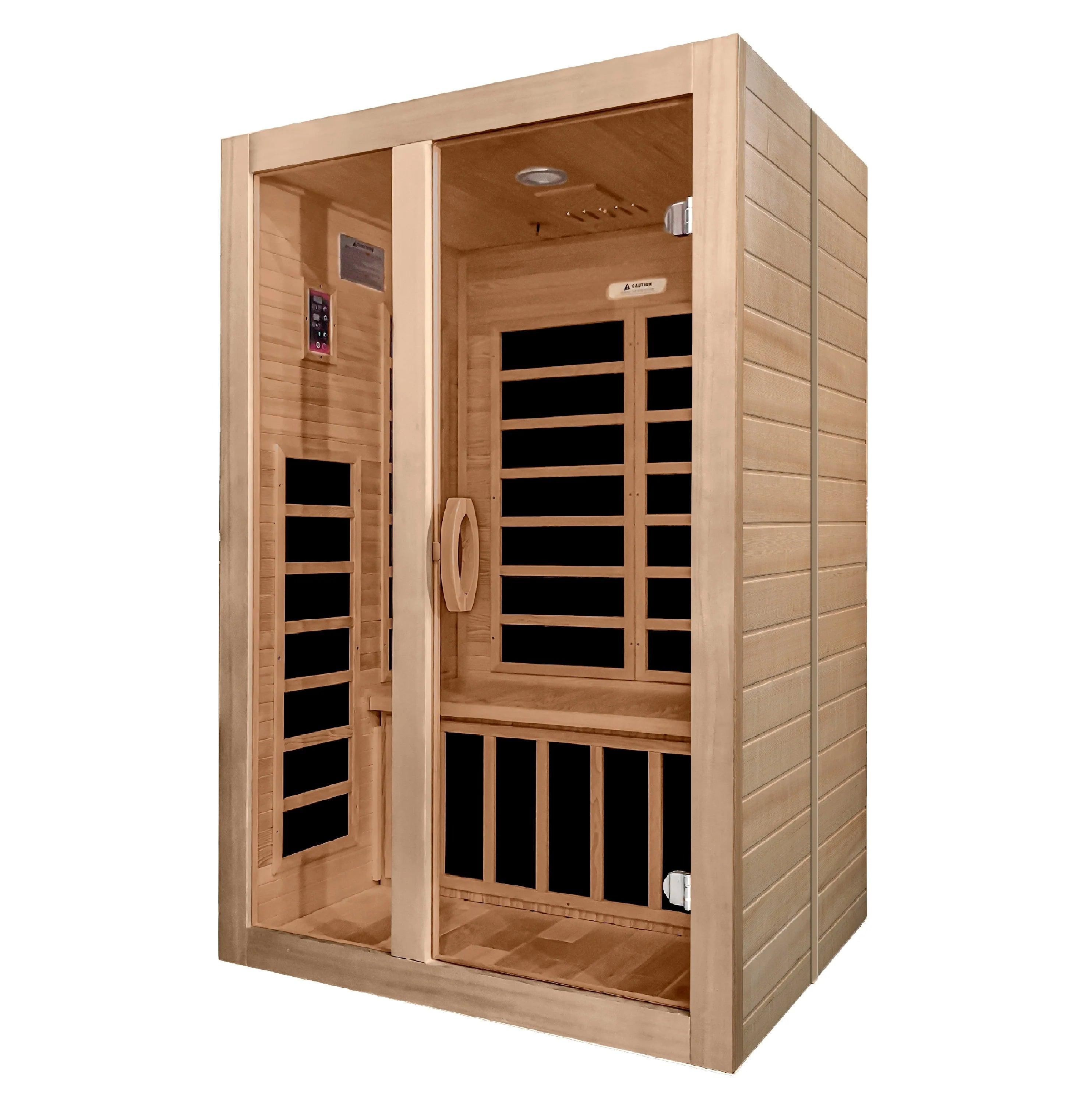 Dynamic Saunas Santiago – 2 Person Indoor Infrared Sauna – Hemlock, Bluetooth, Chromotherapy