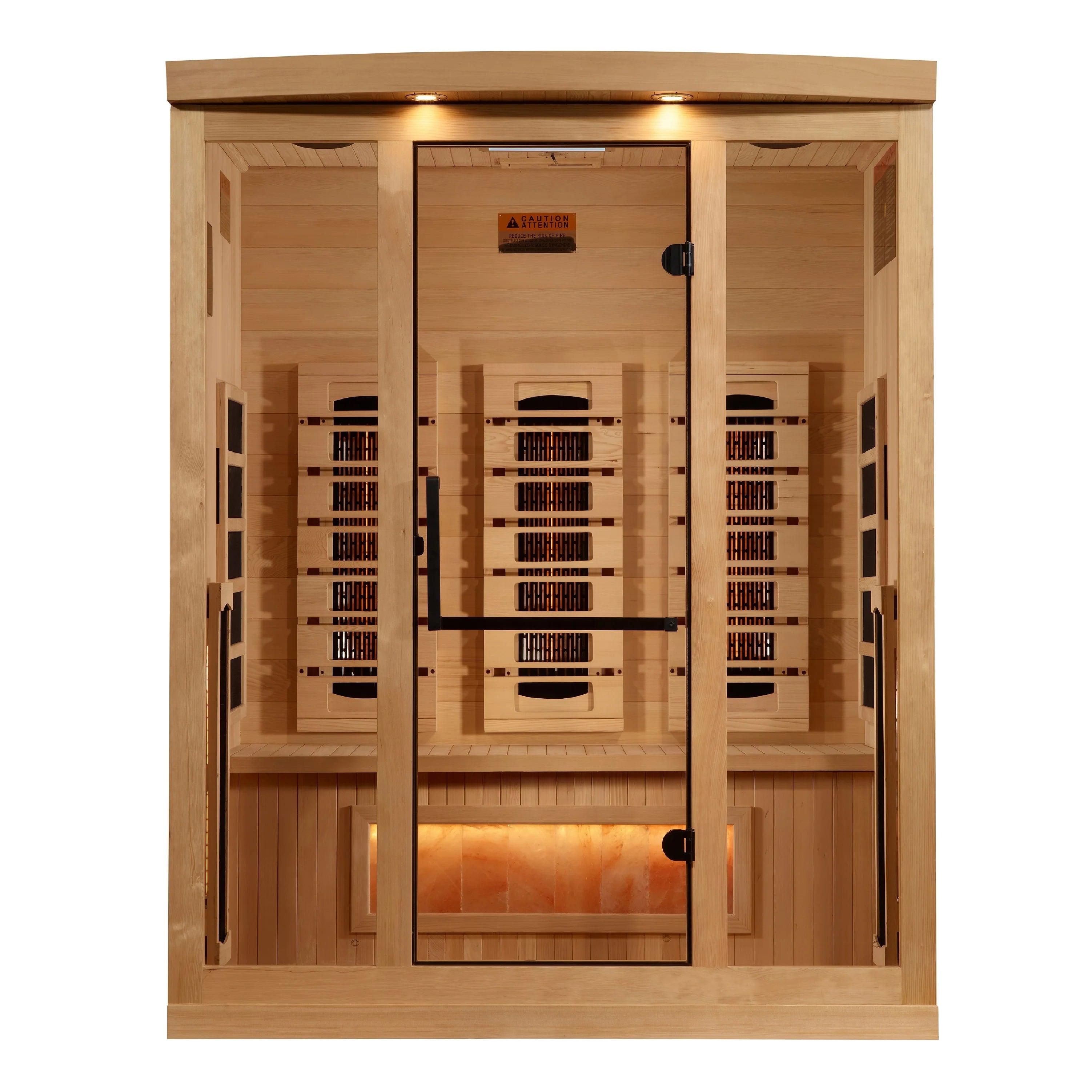 Golden Designs 2025 Reserve Edition 3 Person Indoor Full Spectrum Sauna – Canadian Hemlock, Himalayan Salt Bar, Bluetooth