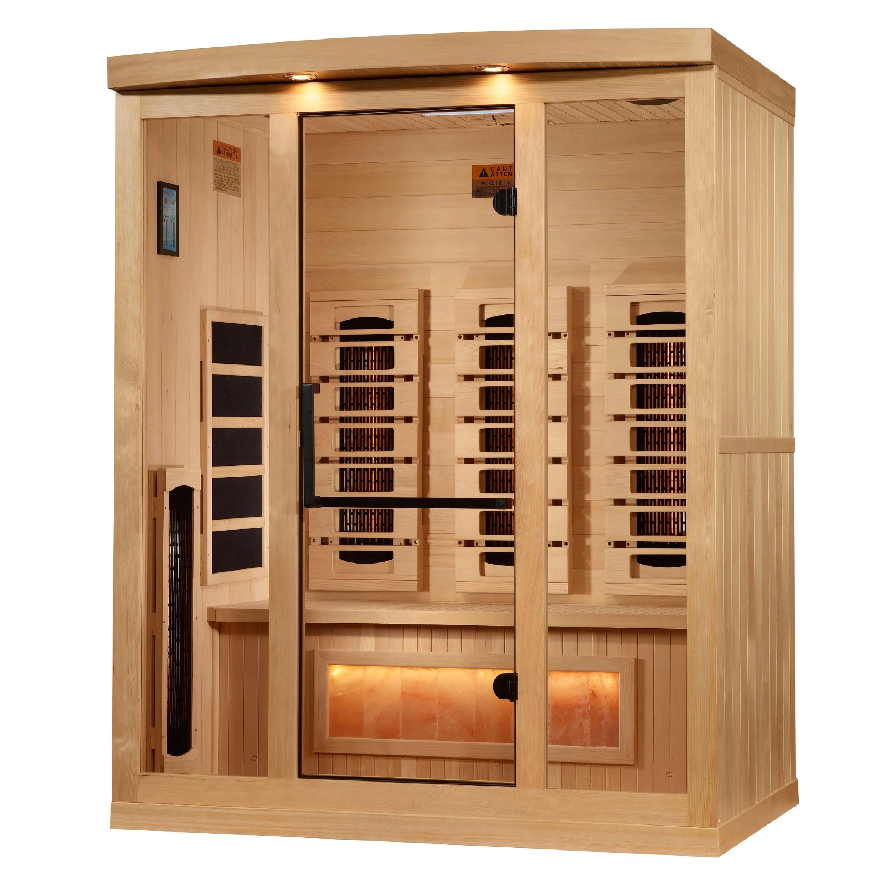 Golden Designs 2025 Reserve Edition 3 Person Indoor Full Spectrum Sauna – Canadian Hemlock, Himalayan Salt Bar, Bluetooth