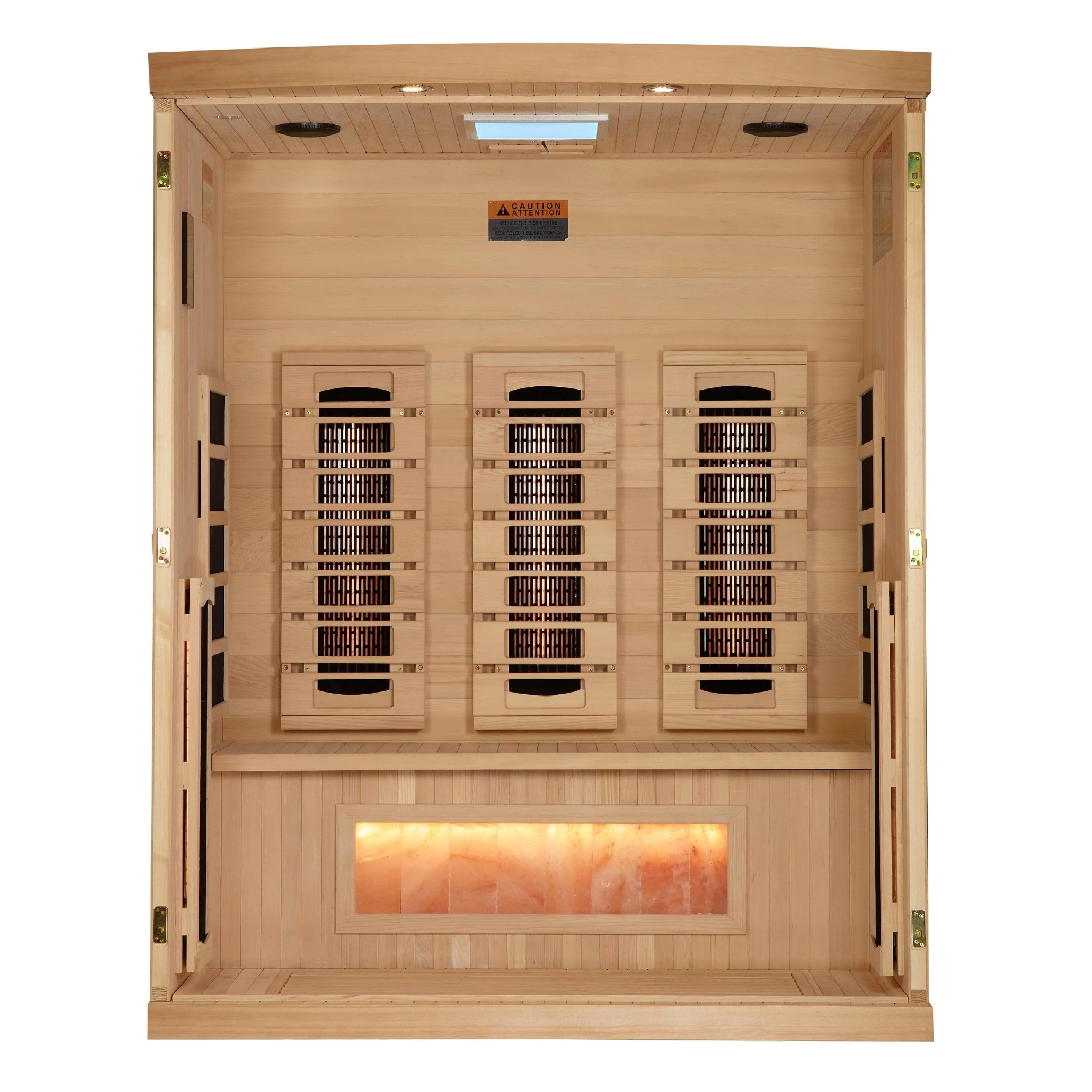Golden Designs 2025 Reserve Edition 3 Person Indoor Full Spectrum Sauna – Canadian Hemlock, Himalayan Salt Bar, Bluetooth
