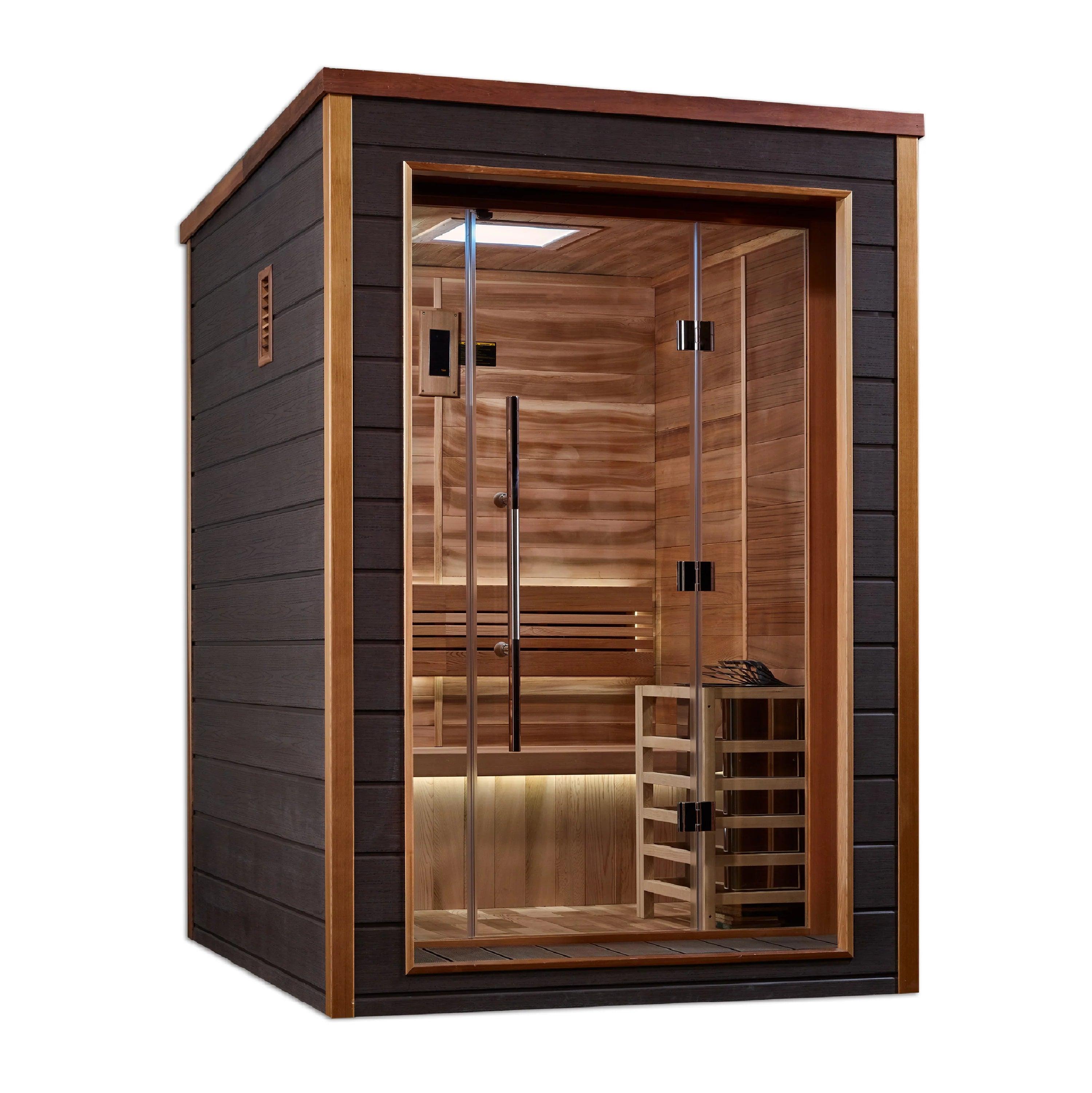 Golden Designs Narvik 2-Person Traditional Sauna with Harvia Stove & Chromotherapy