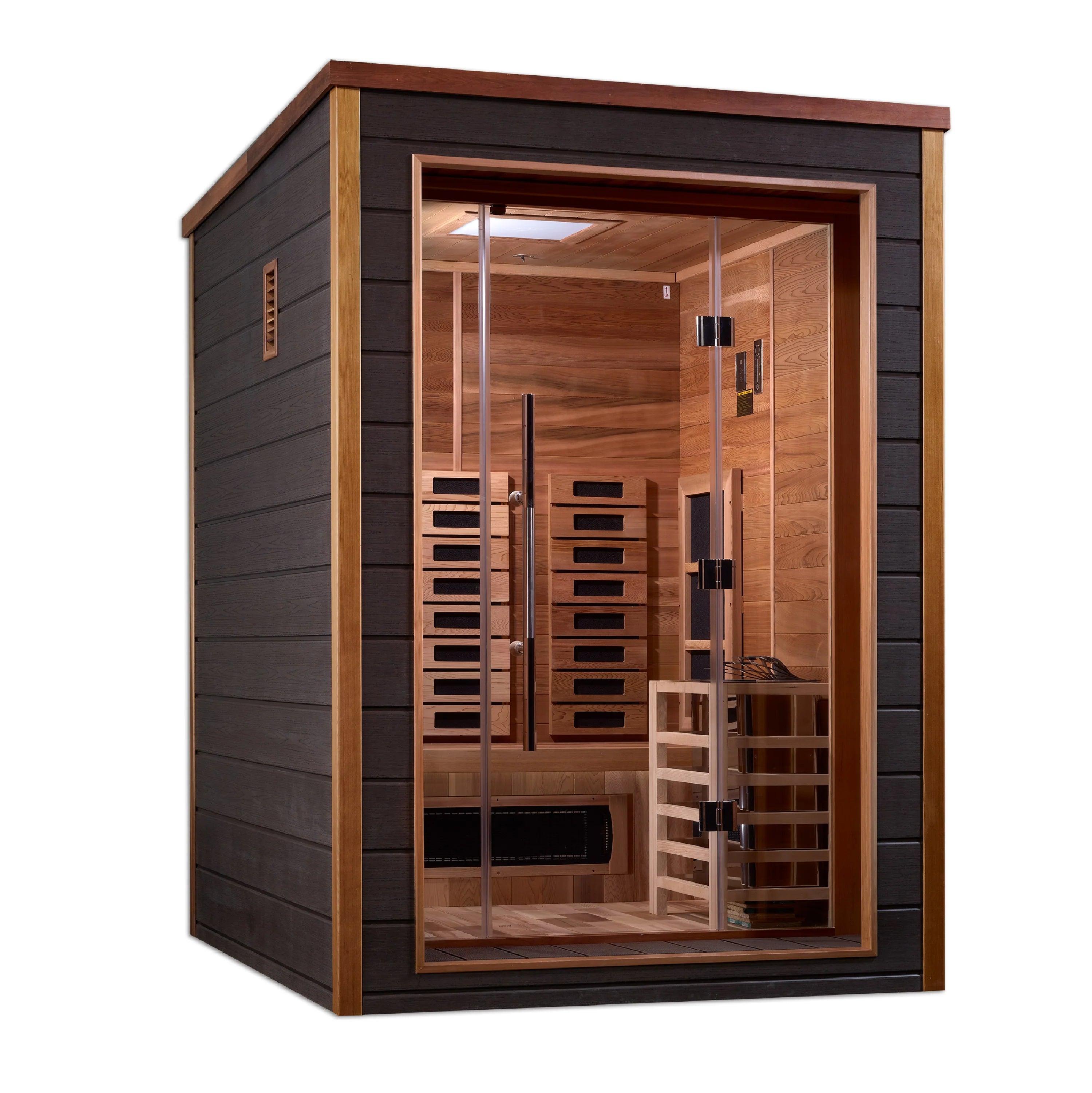 Golden Designs Nora 2 Person Hybrid Full Spectrum Sauna – Canadian Red Cedar, Bluetooth, Harvia Stove