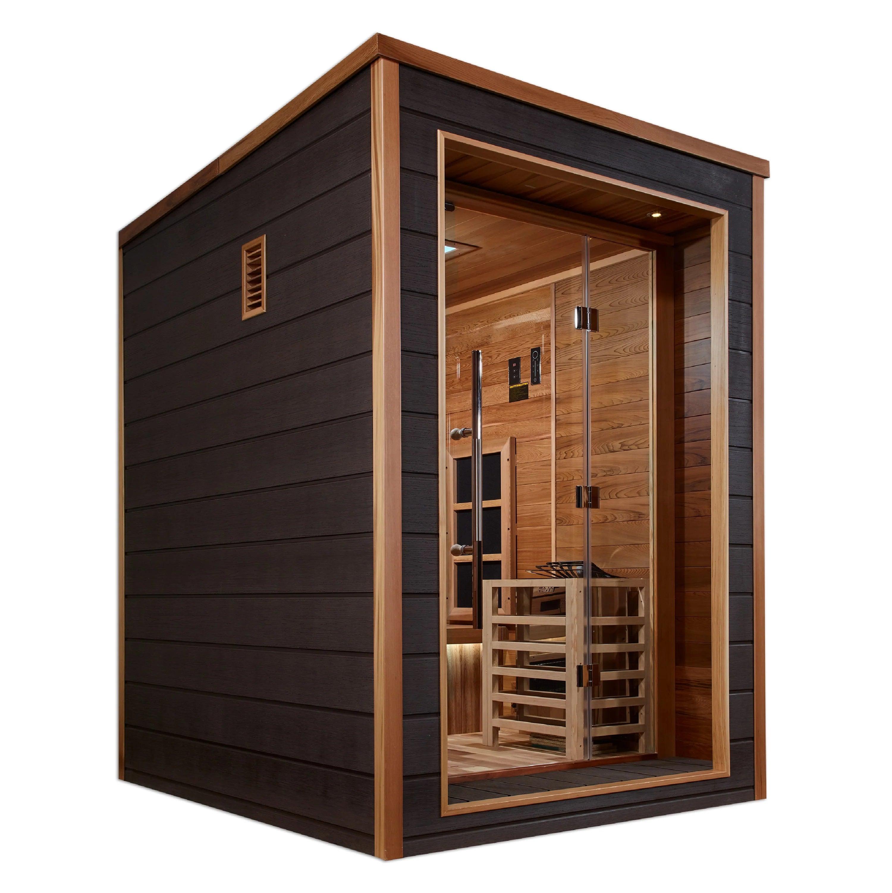 Golden Designs Nora 2 Person Hybrid Full Spectrum Sauna – Canadian Red Cedar, Bluetooth, Harvia Stove