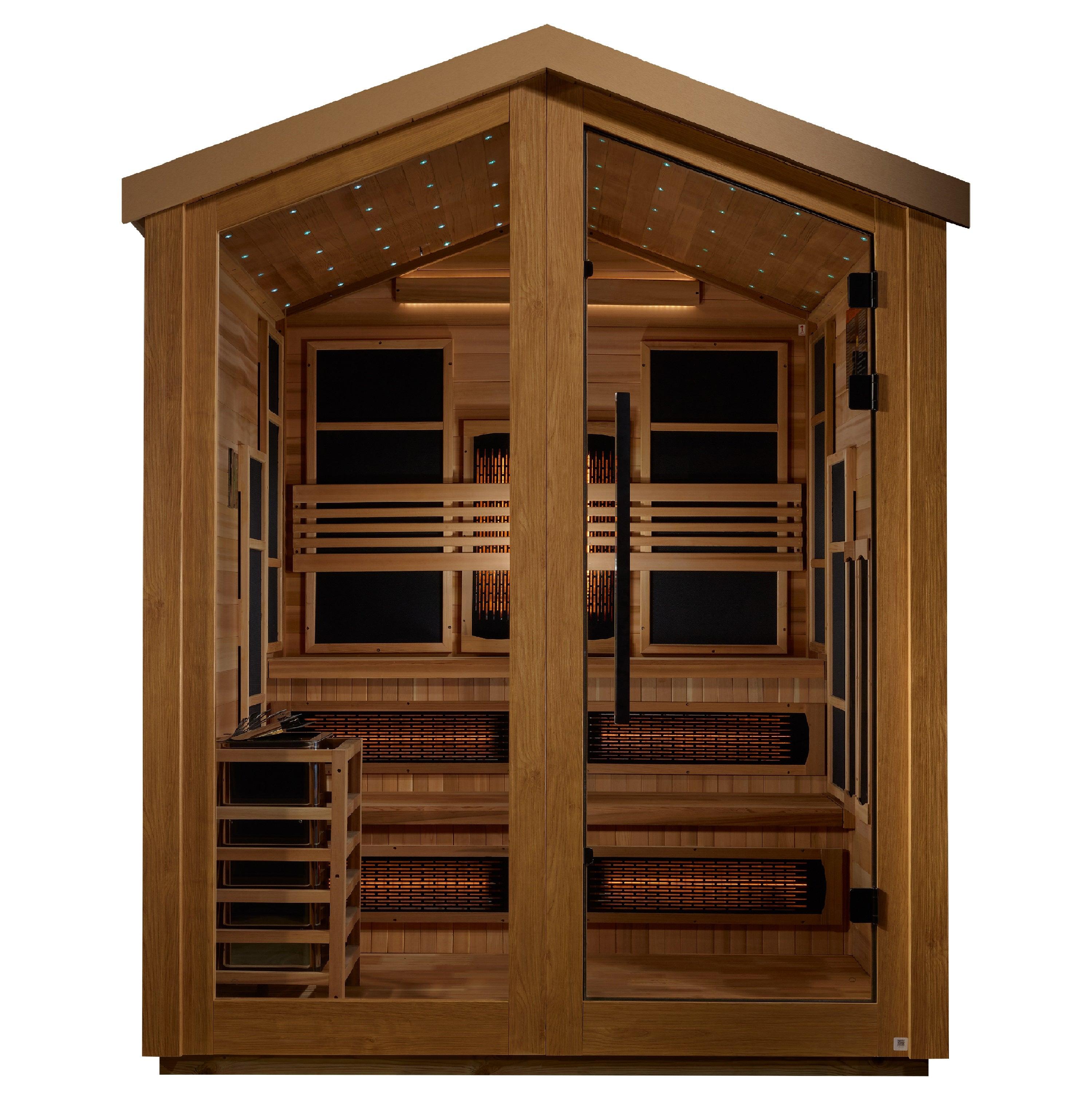Golden Designs Kaskinen 6-Person Hybrid Outdoor Sauna with Full Spectrum Infrared and Traditional Stove