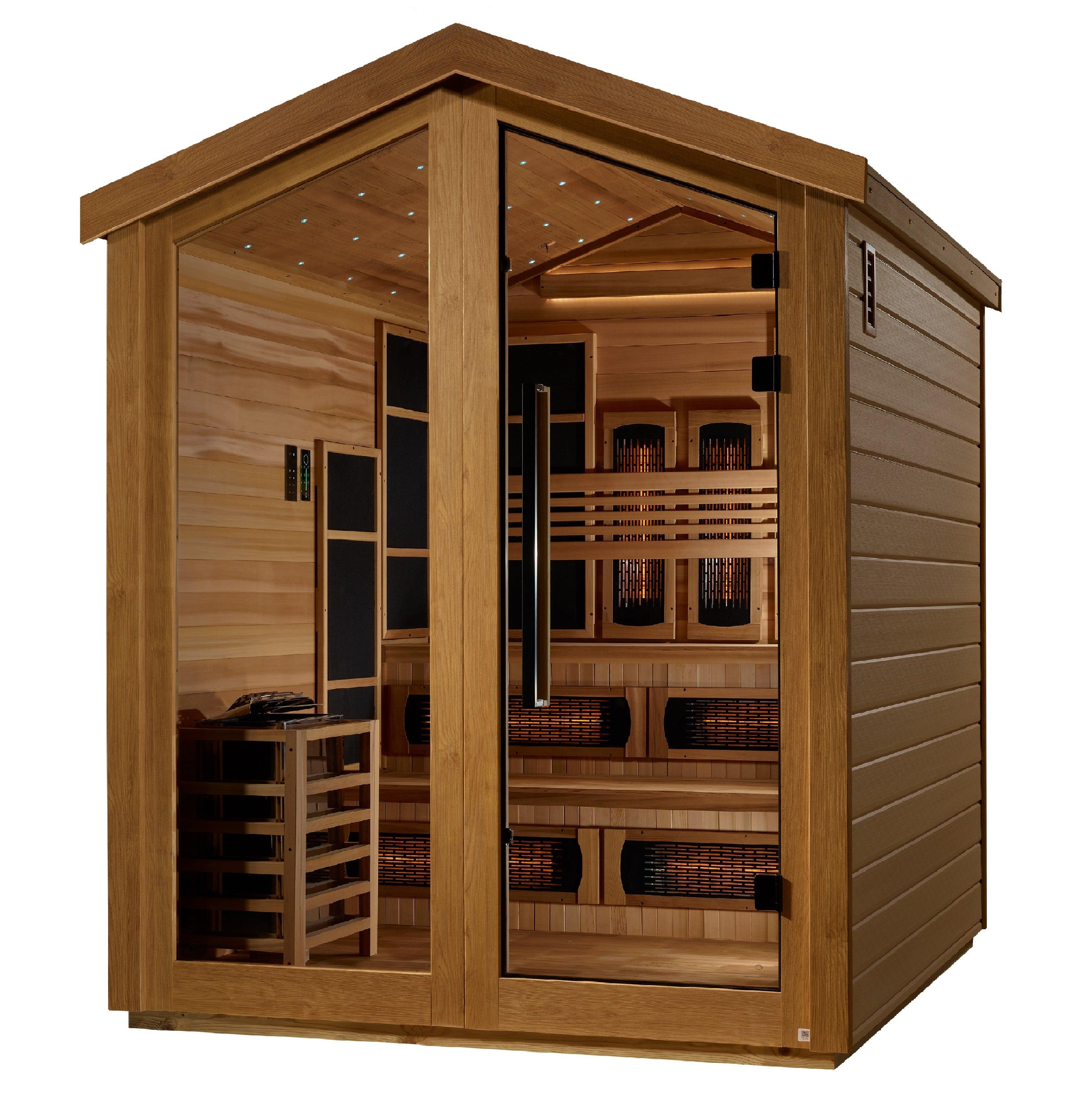 Golden Designs Kaskinen 6-Person Hybrid Outdoor Sauna with Full Spectrum Infrared and Traditional Stove