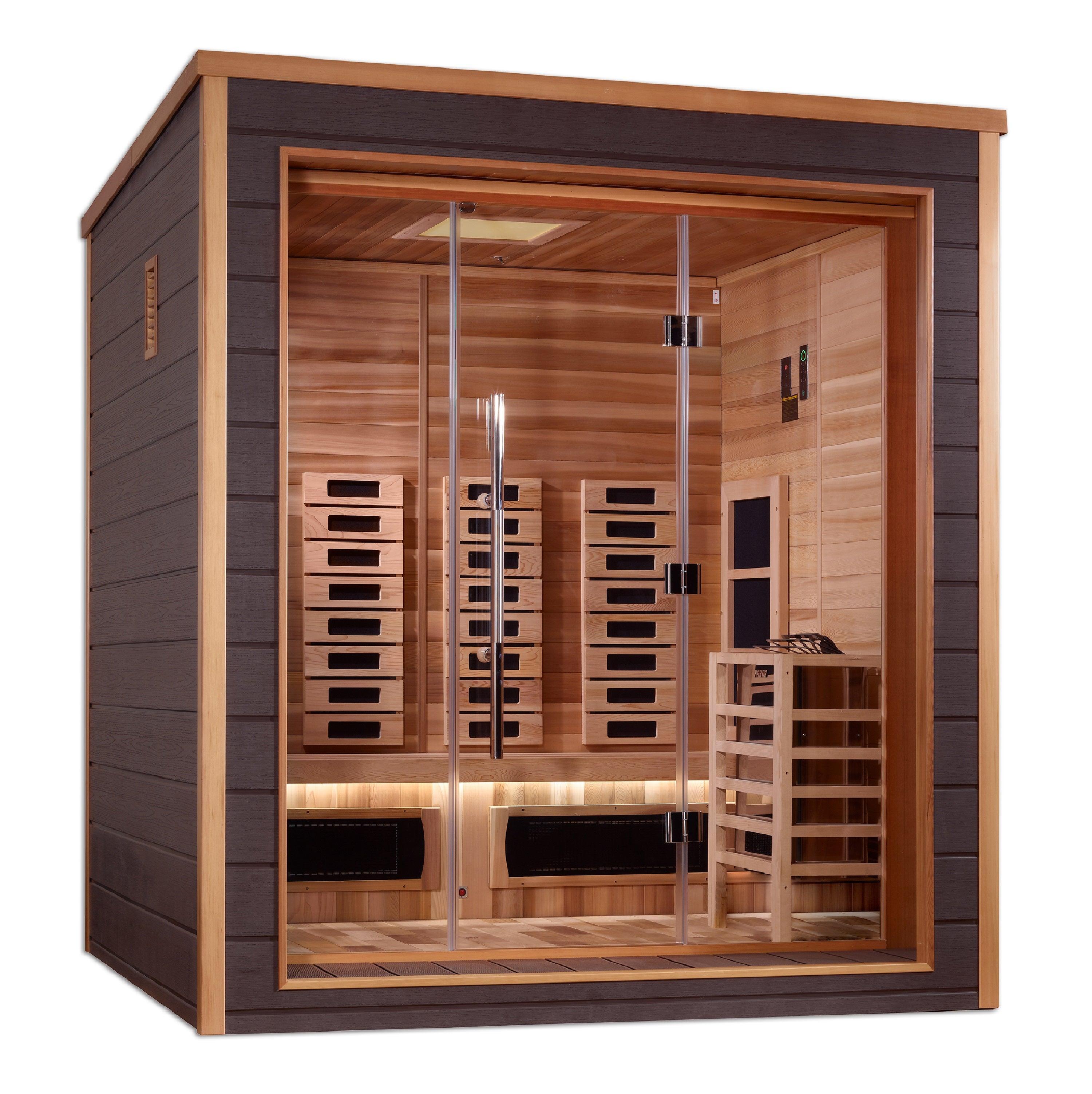 Golden Designs Visby 3-Person Hybrid Full Spectrum Sauna – Infrared & Traditional Heat, Canadian Red Cedar