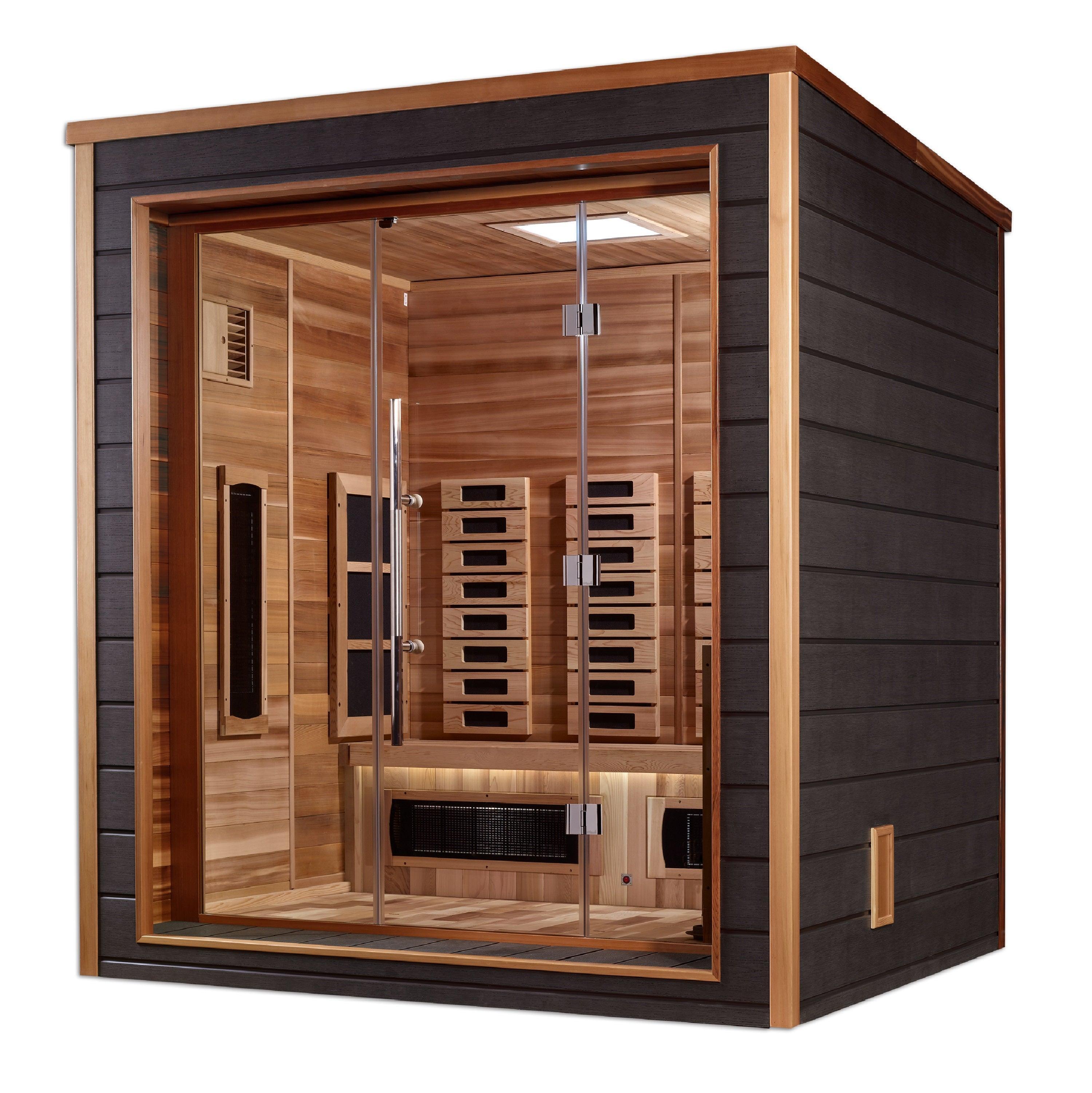 Golden Designs Visby 3-Person Hybrid Full Spectrum Sauna – Infrared & Traditional Heat, Canadian Red Cedar