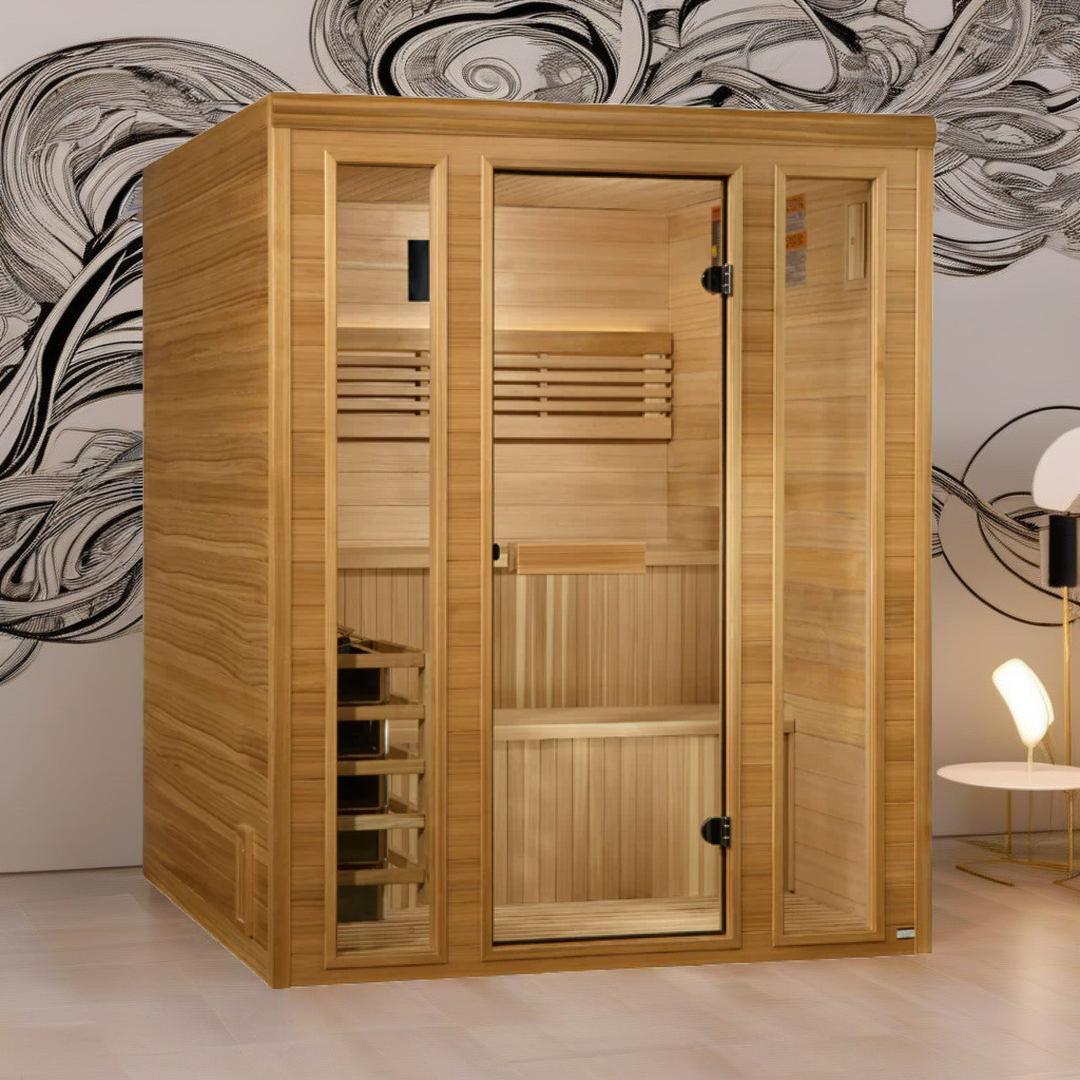 Golden Designs Engelberg 6 Person Traditional Steam Sauna with Chromotherapy Lighting