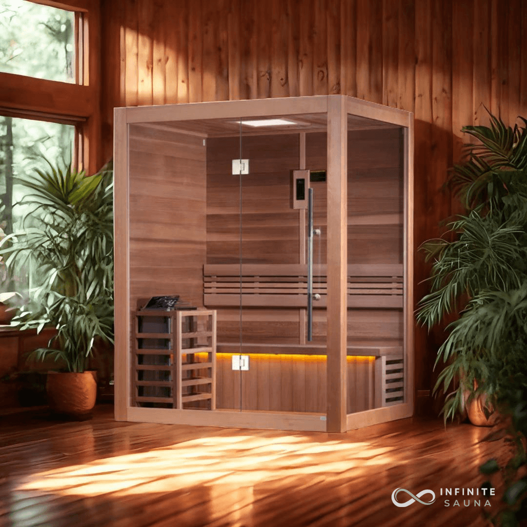 Golden Designs "Hanko Edition" 2-3 Person Indoor Traditional Sauna. Canadian Red Cedar Interior