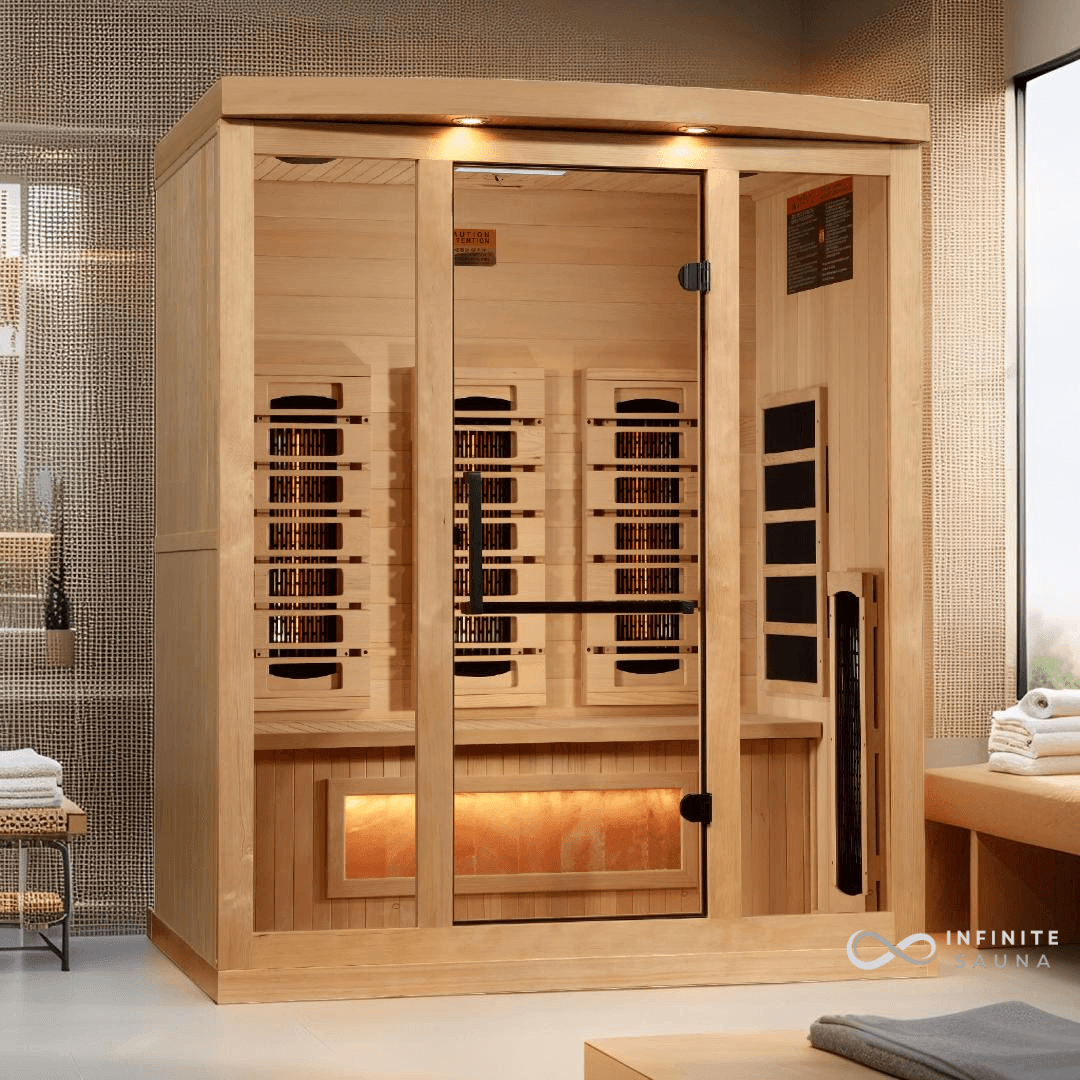 Golden Designs 2025 Reserve Edition 3 Person Indoor Full Spectrum Sauna – Canadian Hemlock, Himalayan Salt Bar, Bluetooth
