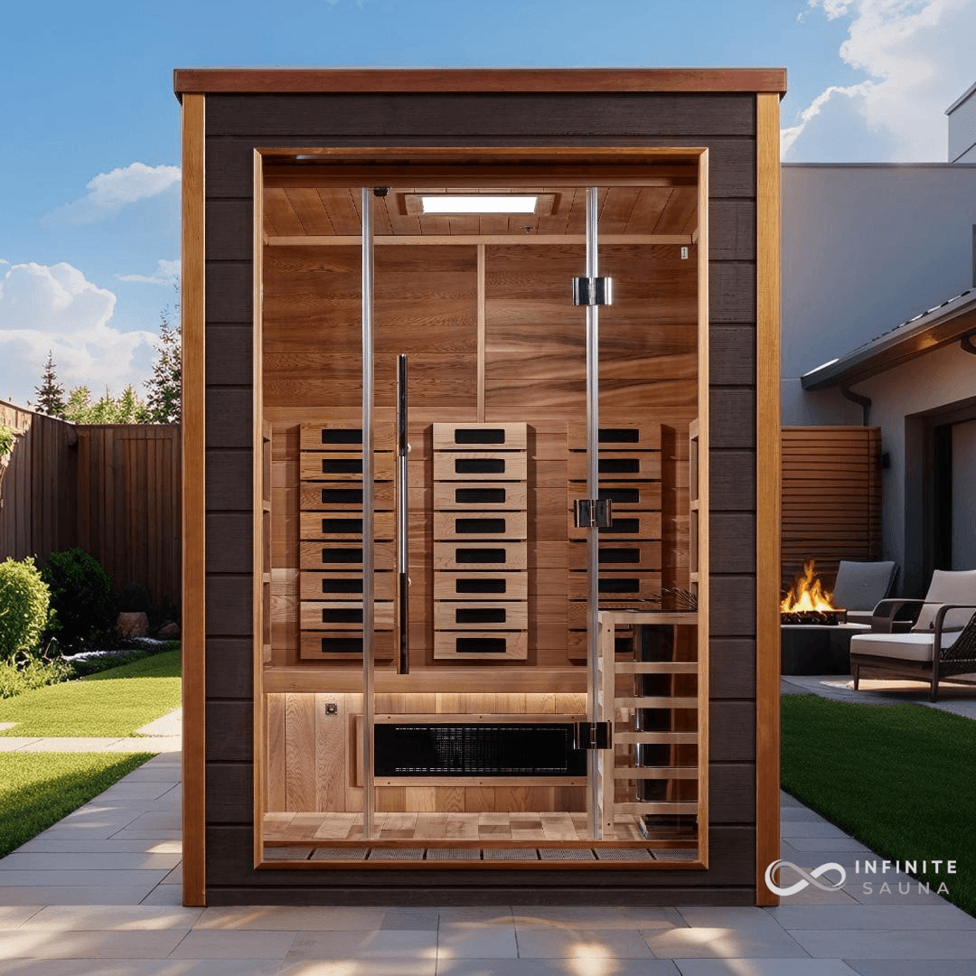 Golden Designs Nora 2 Person Hybrid Full Spectrum Sauna – Canadian Red Cedar, Bluetooth, Harvia Stove