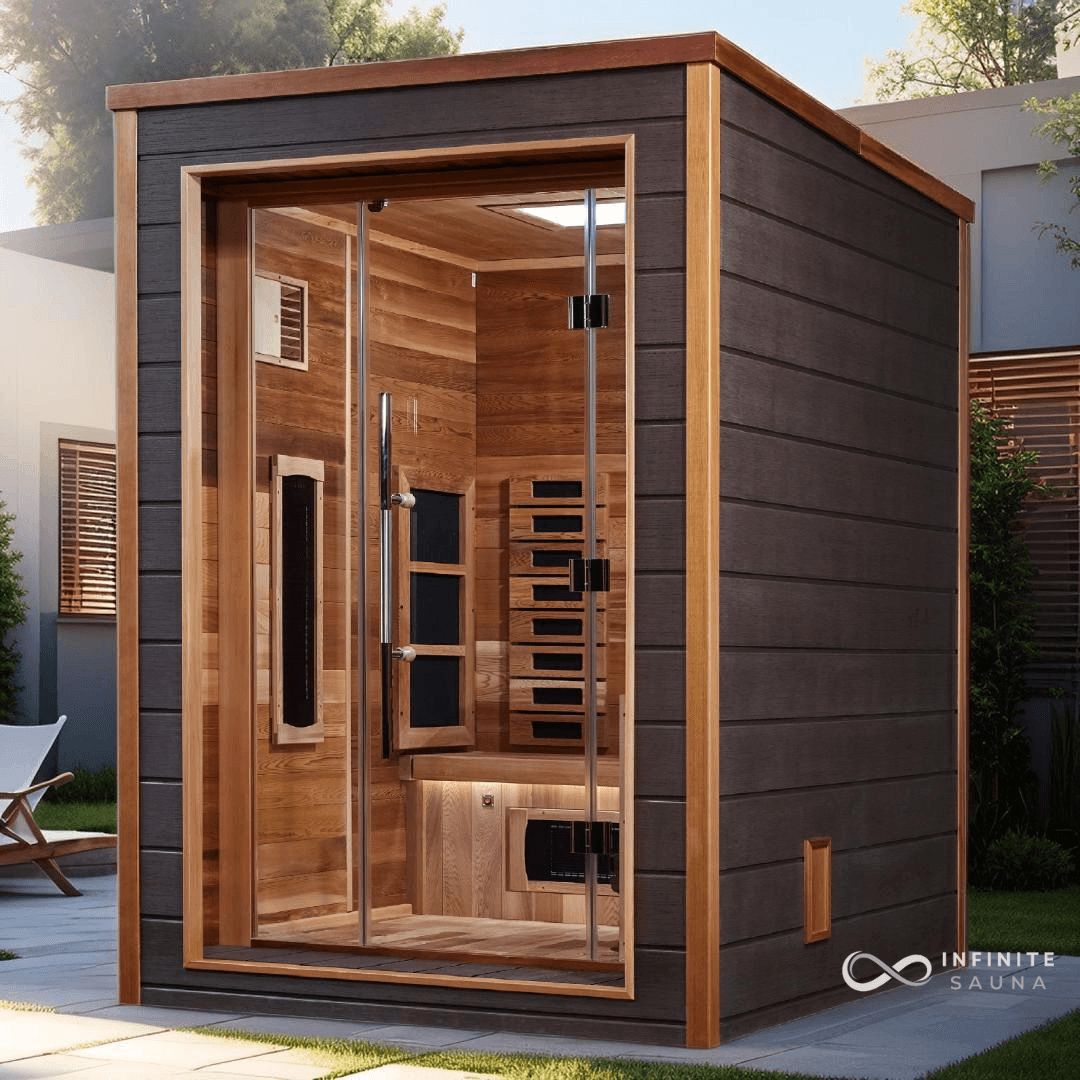 Golden Designs Nora 2 Person Hybrid Full Spectrum Sauna – Canadian Red Cedar, Bluetooth, Harvia Stove