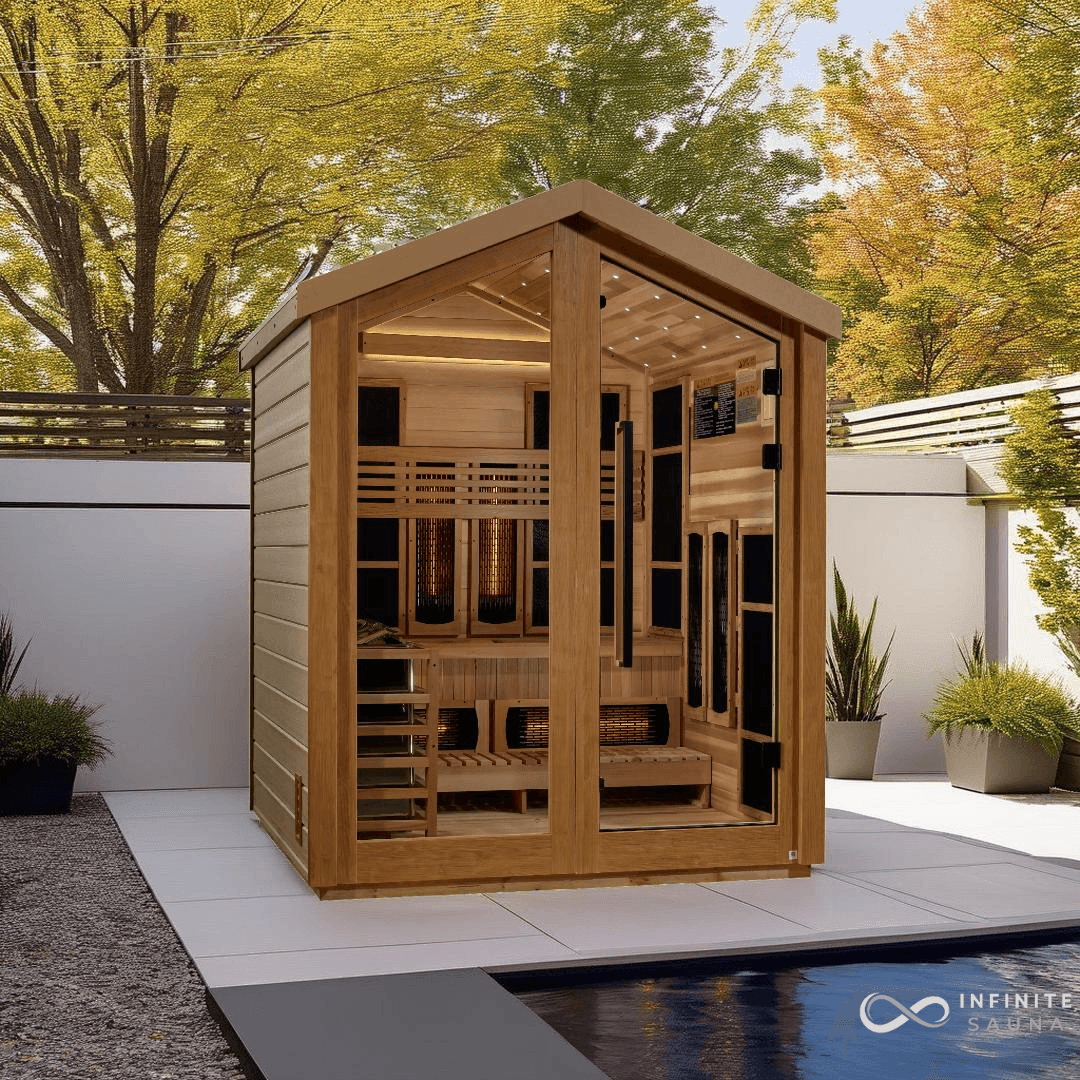 Golden Designs Loviisa 3 Person Hybrid Outdoor Sauna with Full Spectrum Infrared and Traditional Stove