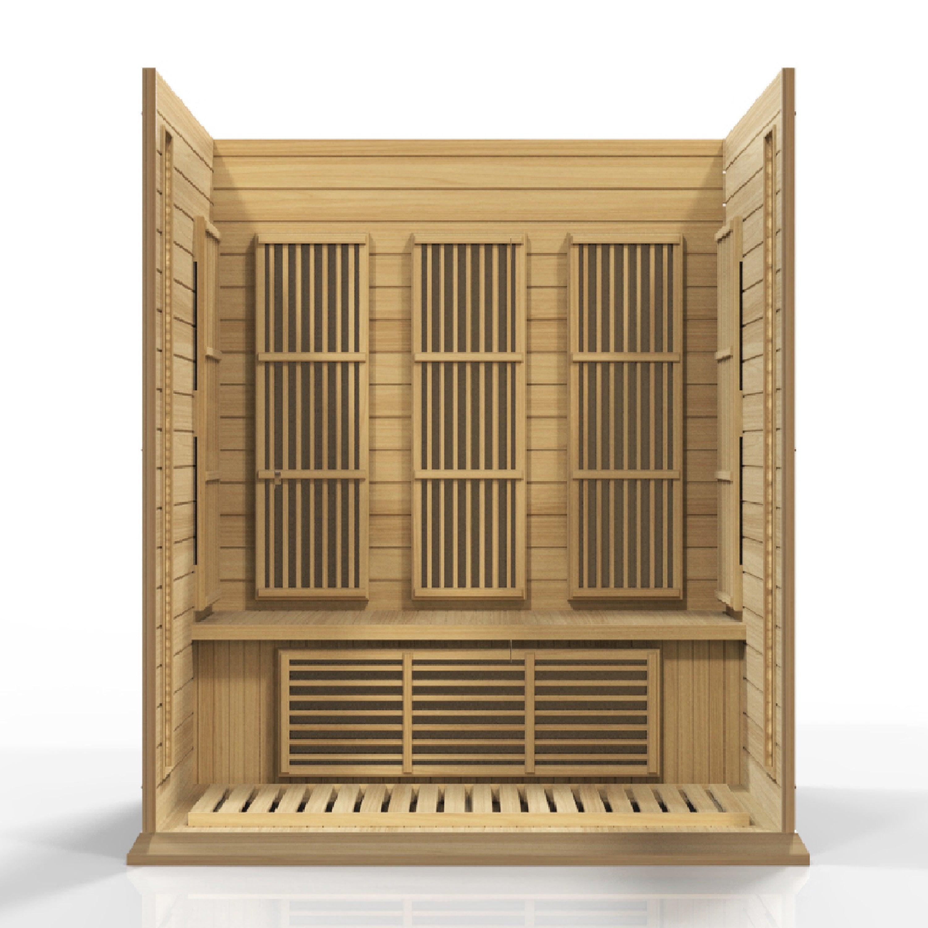 Maxxus Low EMF FAR Infrared Sauna – 3-Person Capacity, Canadian Hemlock Wood