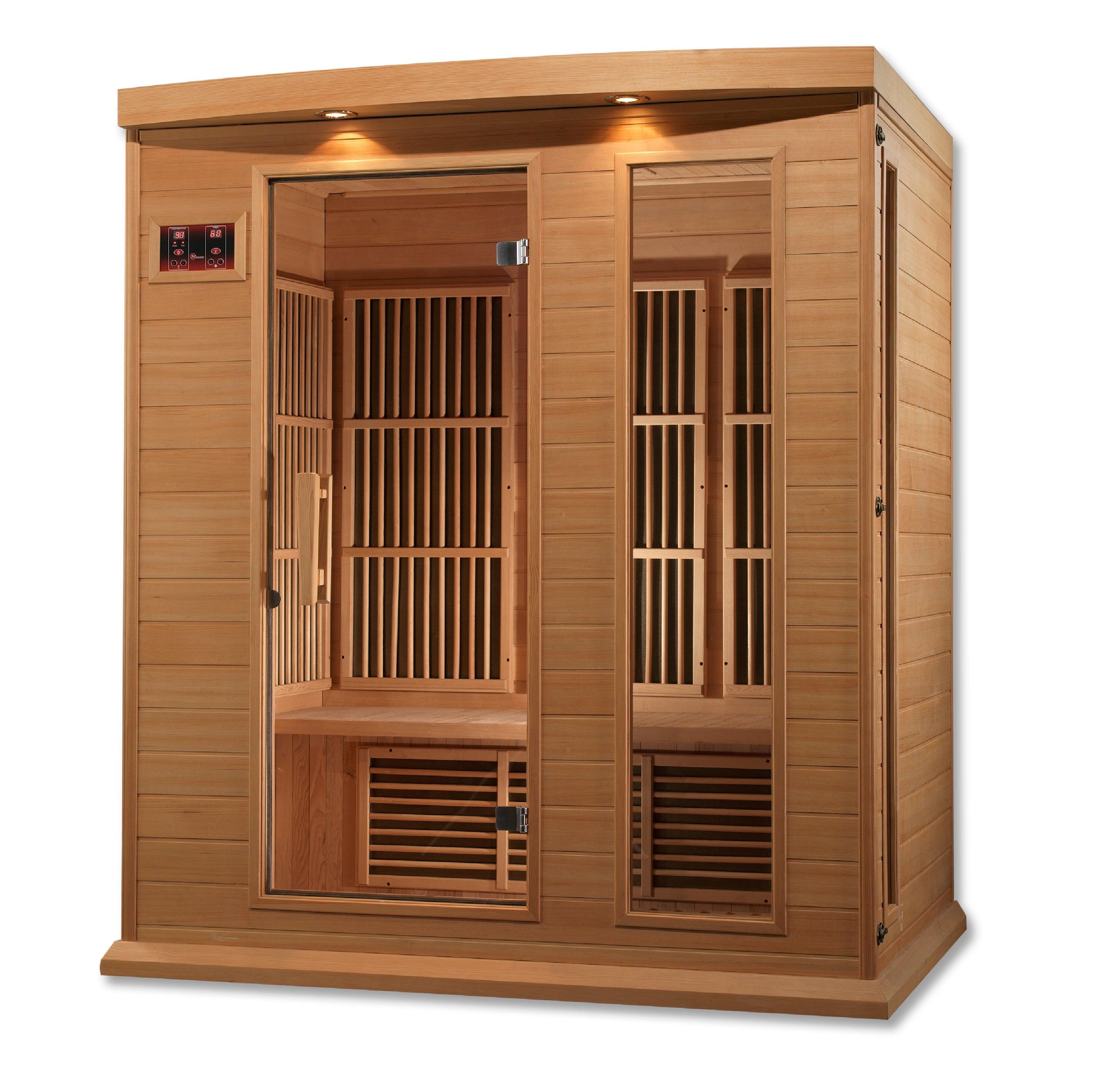 Maxxus Low EMF FAR Infrared Sauna – 3-Person Capacity, Canadian Hemlock Wood