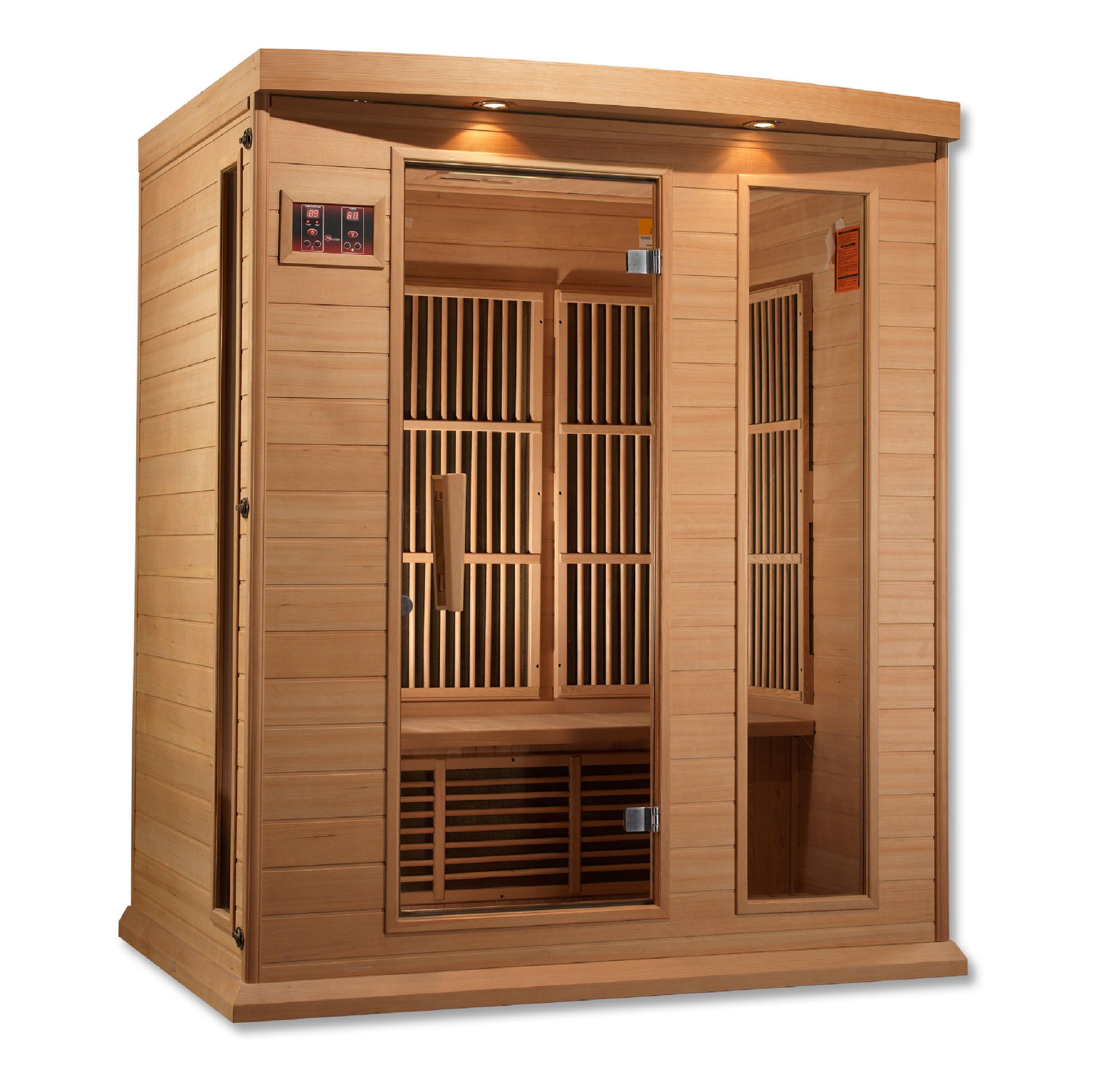 Maxxus Low EMF FAR Infrared Sauna – 3-Person Capacity, Canadian Hemlock Wood