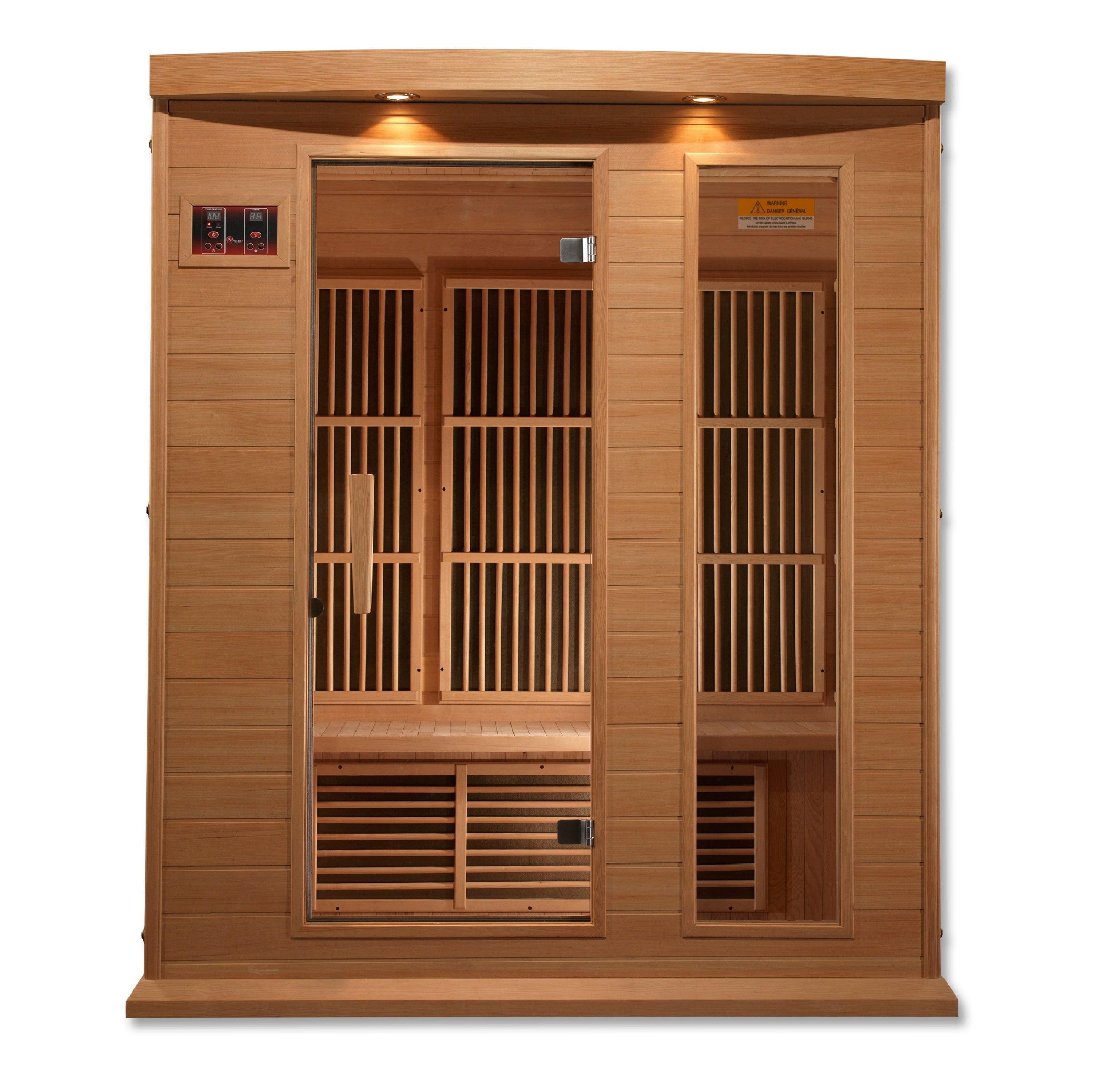 Maxxus Low EMF FAR Infrared Sauna – 3-Person Capacity, Canadian Hemlock Wood