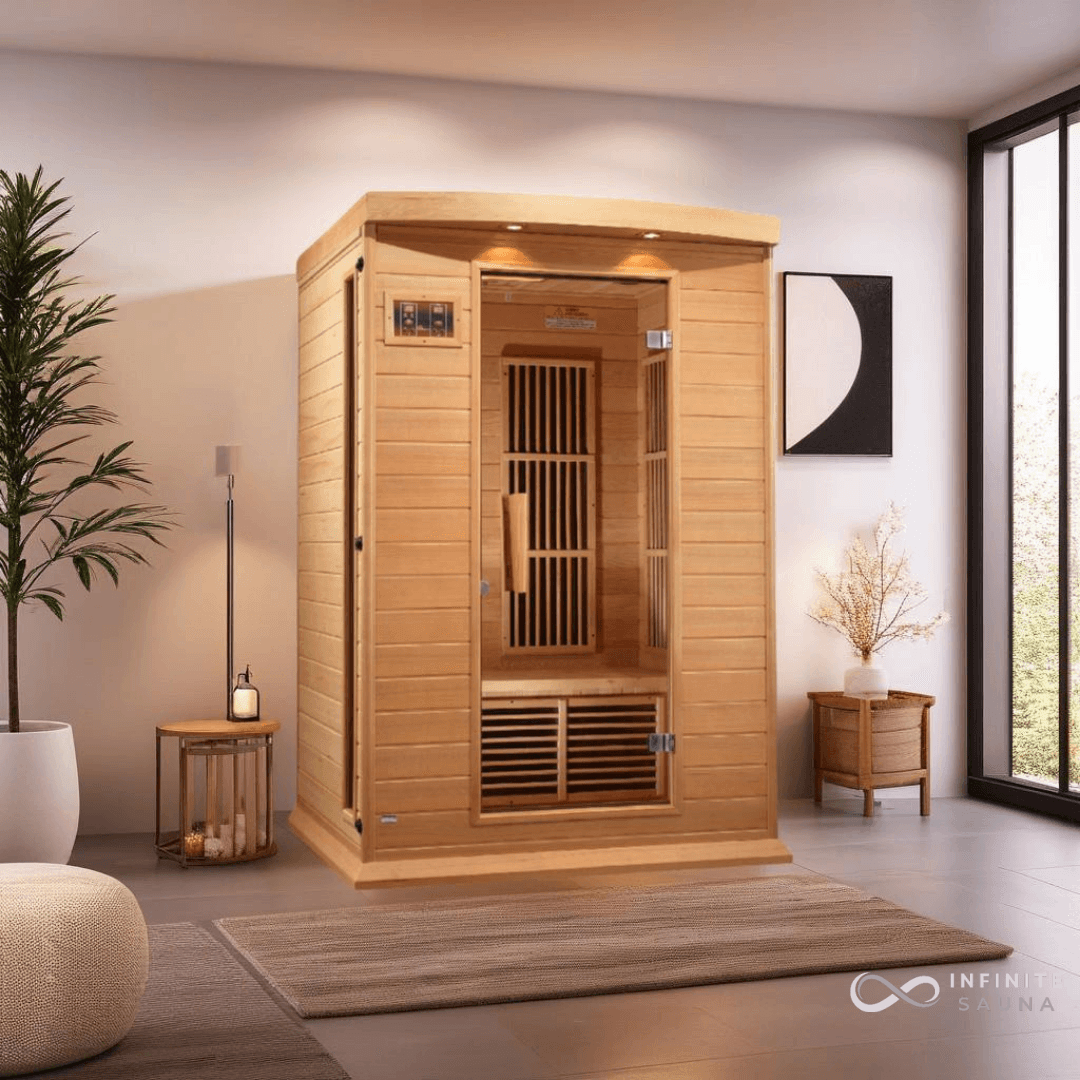Maxxus Low EMF FAR Infrared Sauna – 2 Person Capacity, Canadian Hemlock Wood