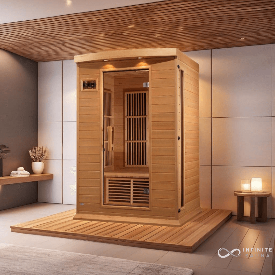 Maxxus Low EMF FAR Infrared Sauna – 2 Person Capacity, Canadian Hemlock Wood