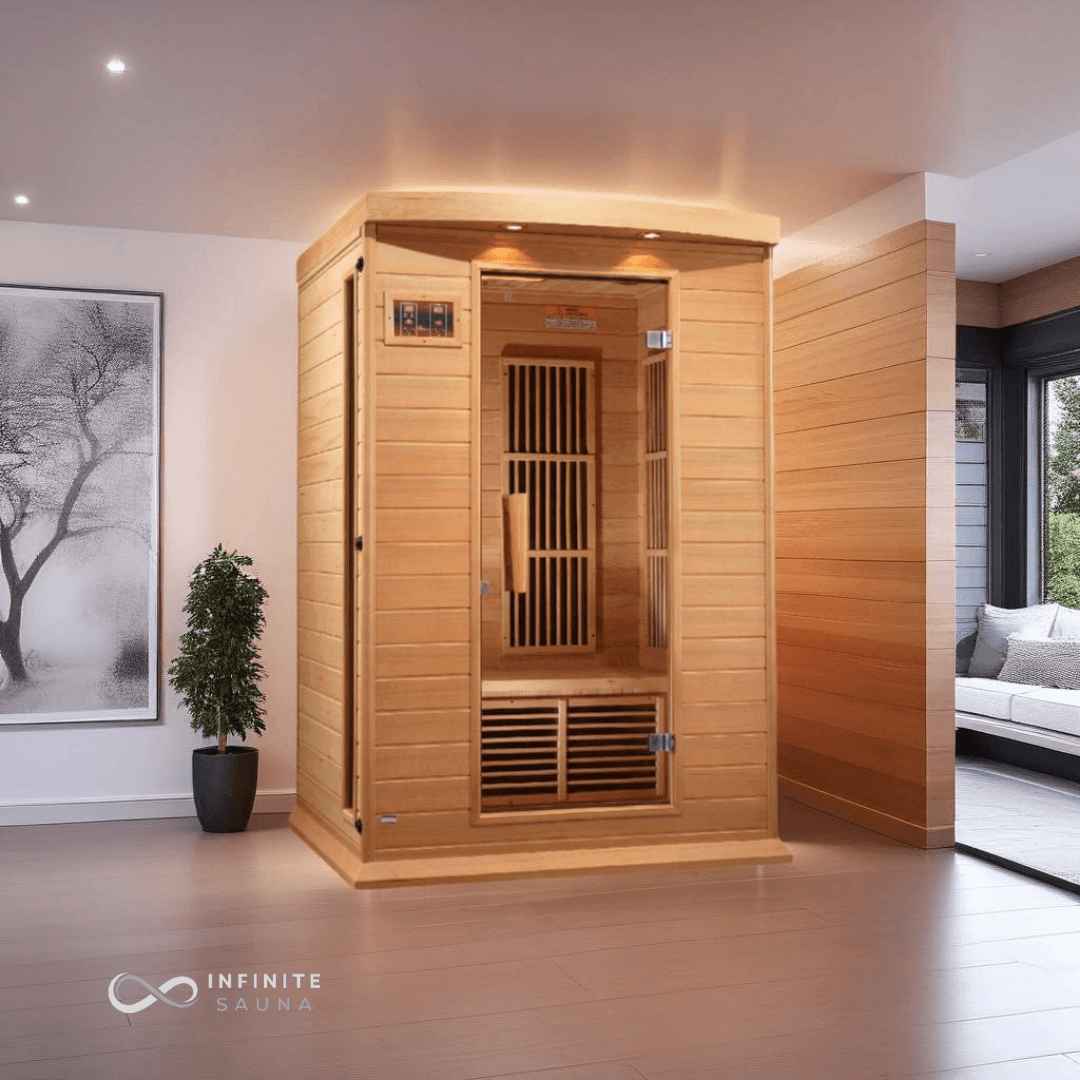 Maxxus Low EMF FAR Infrared Sauna – 2 Person Capacity, Canadian Hemlock Wood