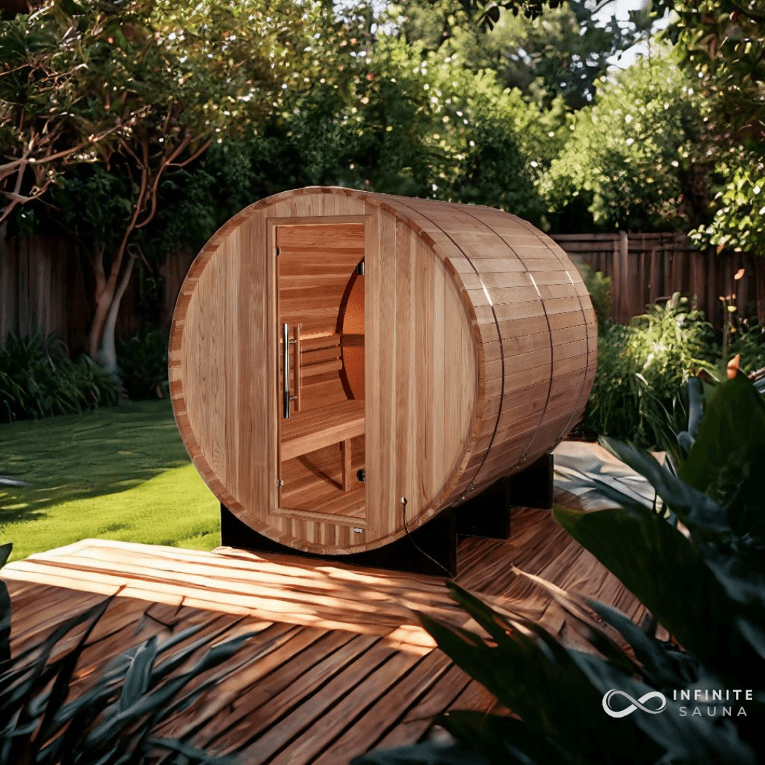 Golden Designs Arosa – 4-Person Outdoor Traditional Barrel Sauna with Harvia Stove