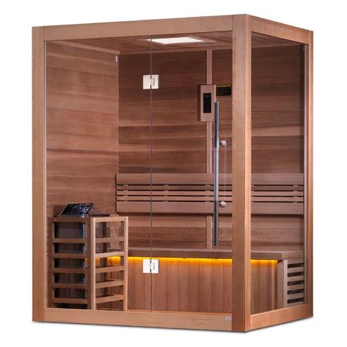 Golden Designs "Hanko Edition" 2-3 Person Indoor Traditional Sauna. Canadian Red Cedar Interior
