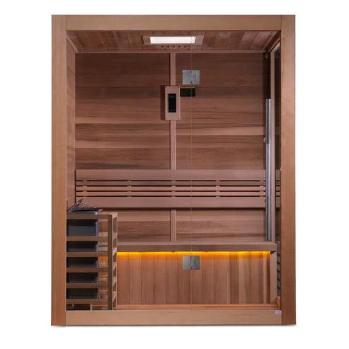 Golden Designs "Hanko Edition" 2-3 Person Indoor Traditional Sauna. Canadian Red Cedar Interior