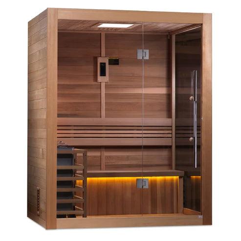 Golden Designs "Hanko Edition" 2-3 Person Indoor Traditional Sauna. Canadian Red Cedar Interior