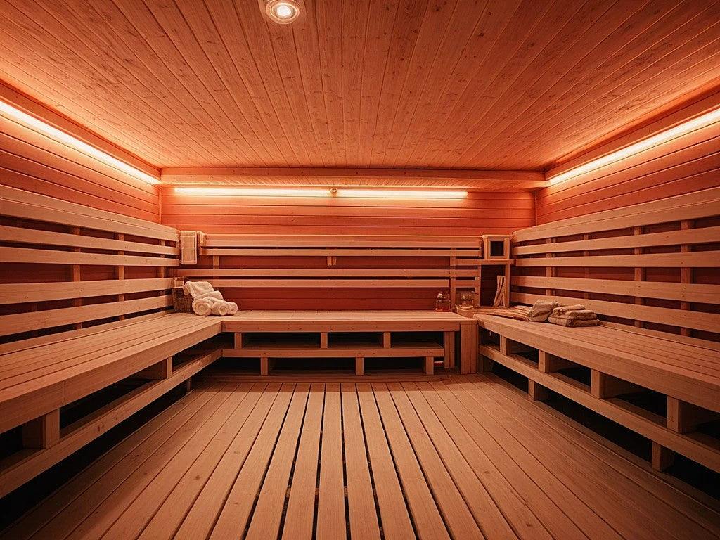 Hybrid sauna featuring both infrared and red light therapy panels, offering a comprehensive wellness experience for relaxation and rejuvenation