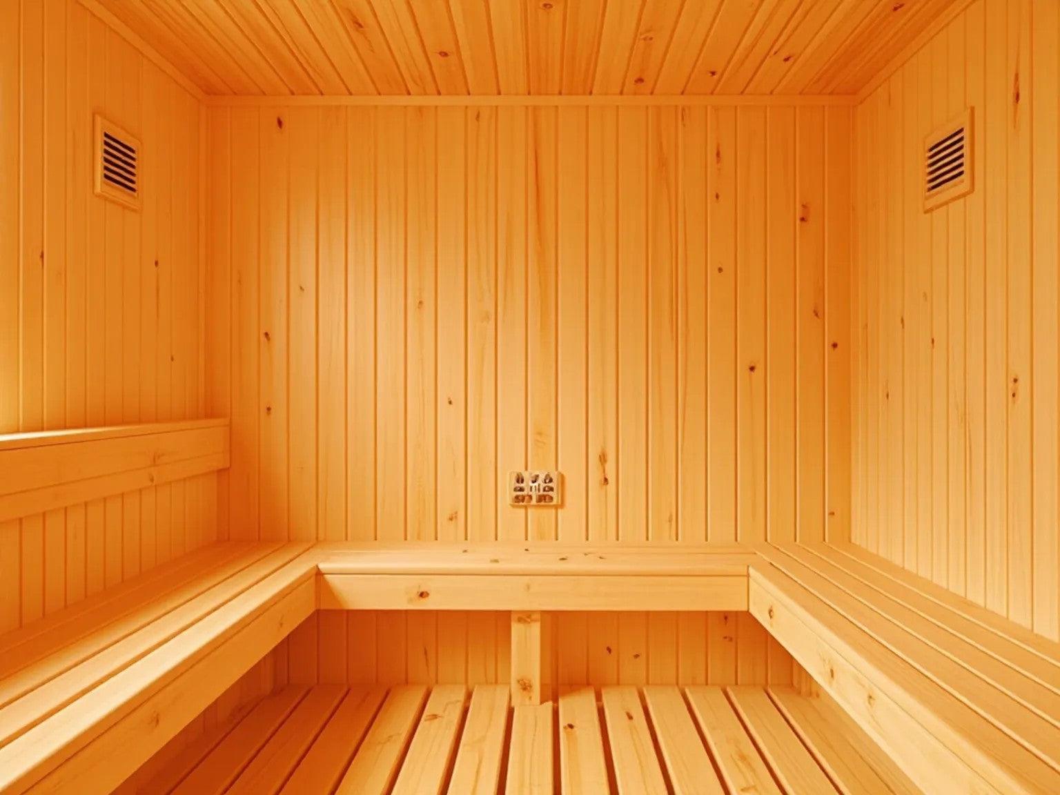 Traditional sauna with visible intake and exhaust vents, highlighting proper ventilation for comfort and safety