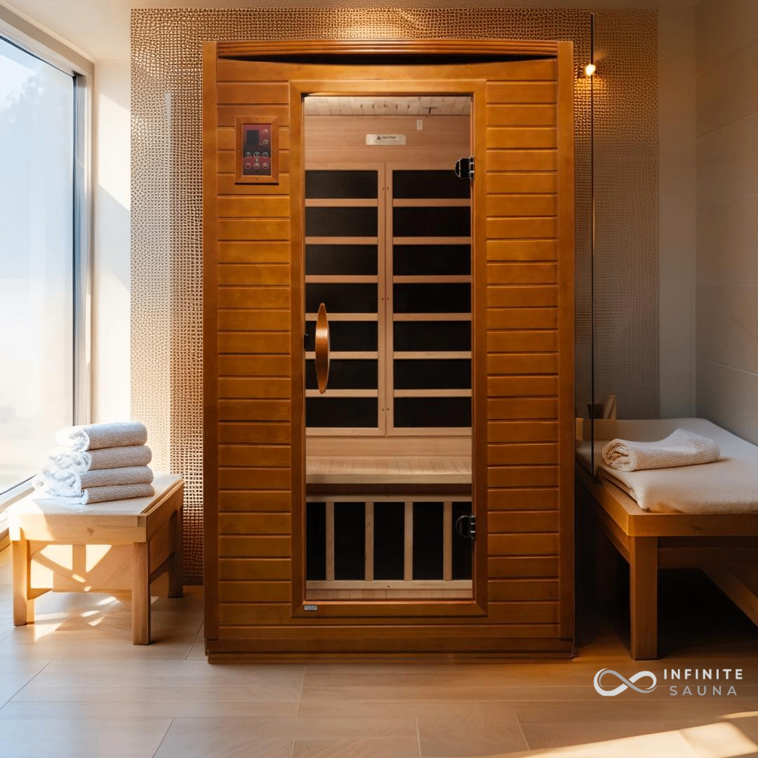 Dynamic Saunas Versailles Elite Edition – 2 Person Indoor Far Infrared Sauna – Natural Hemlock, Bluetooth, Chromotherapy
