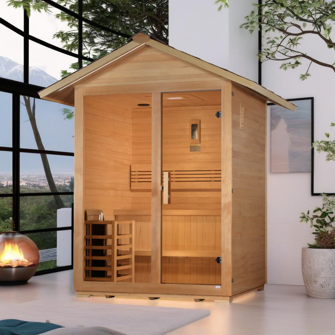 Golden Designs Arlberg 3 Person Traditional Outdoor Sauna with Chromotherapy Lighting