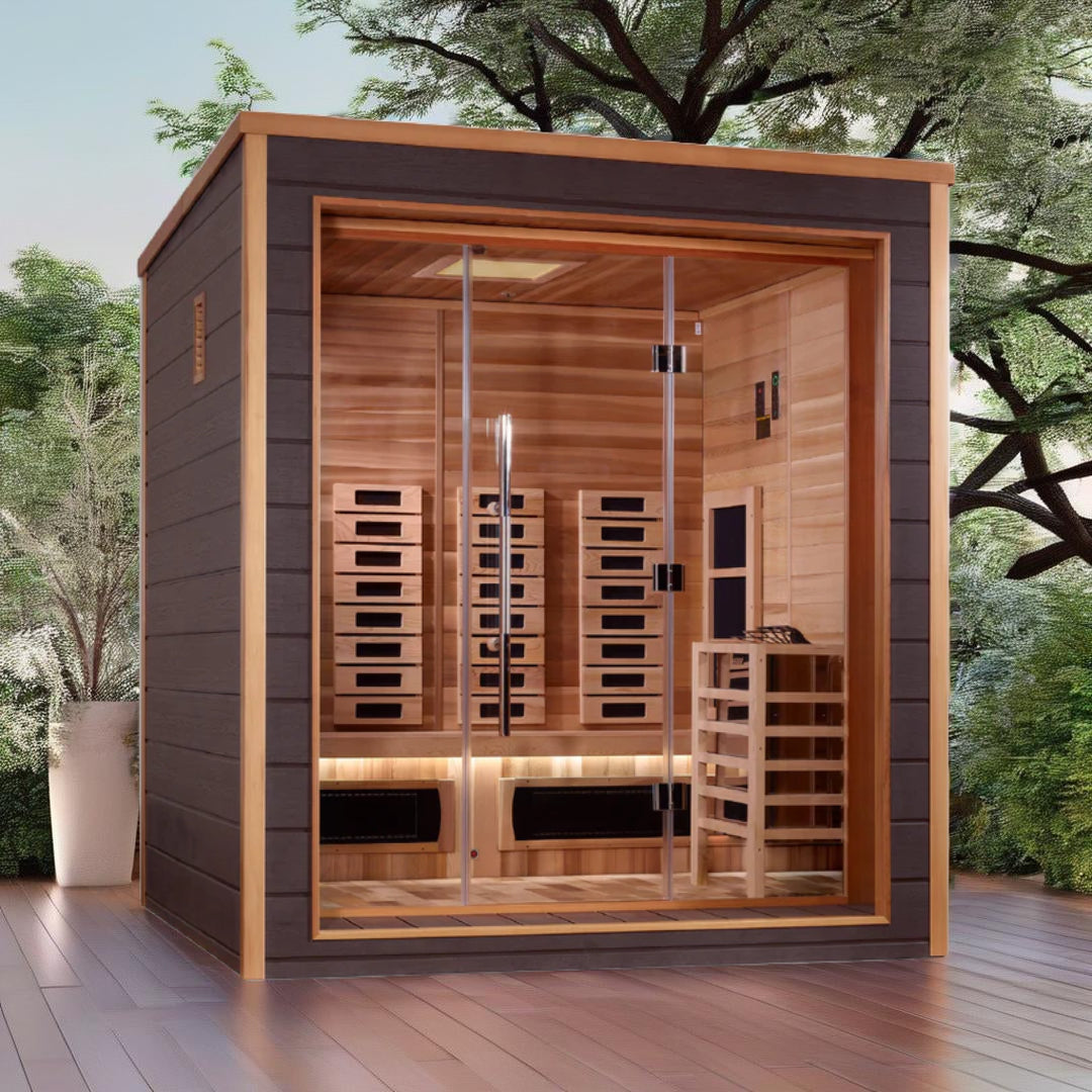 Golden Designs Visby 3-Person Hybrid Full Spectrum Sauna – Infrared & Traditional Heat, Canadian Red Cedar