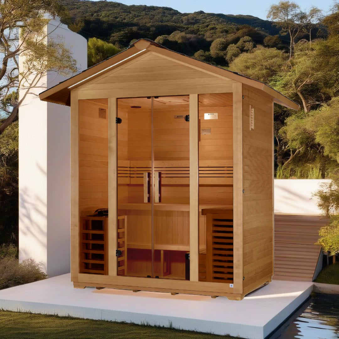 Golden Designs Vorarlberg 5 Person Traditional Outdoor Sauna with Chromotherapy Lighting