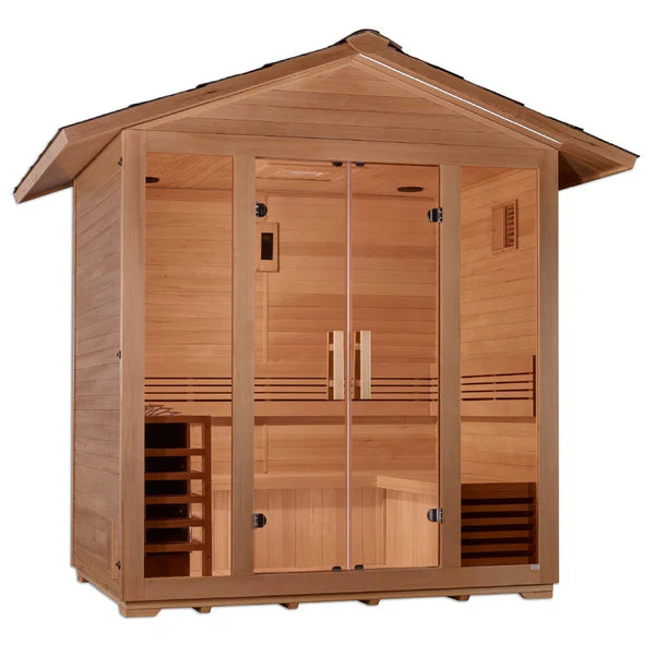 Golden Designs Vorarlberg 5 Person Traditional Outdoor Sauna with Chromotherapy Lighting