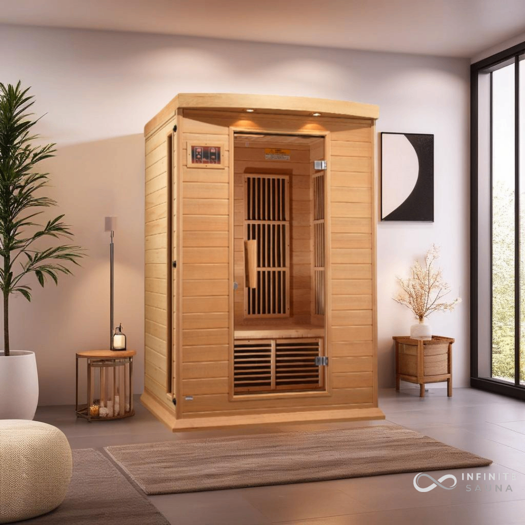 Maxxus Low EMF FAR Infrared Sauna – 2 Person Capacity, Canadian Hemlock Wood